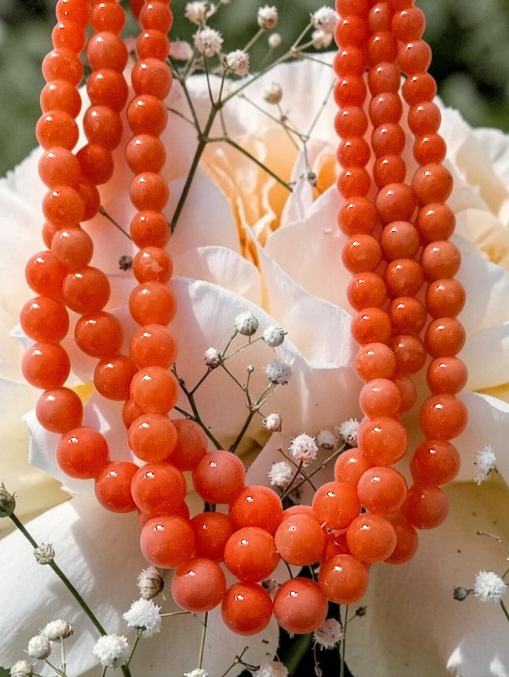 Vtg Coral Salmon Glass Bead Necklace Multi Strand Graduated Pink Statement MCM